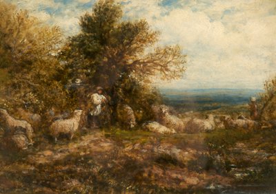 Schapen in rust; de kudde bewaken, c.1840-80 door John Linnell